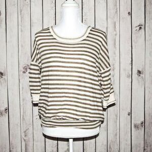 Shuca Global Work Crew Neck Pullover Blouse Beige Striped